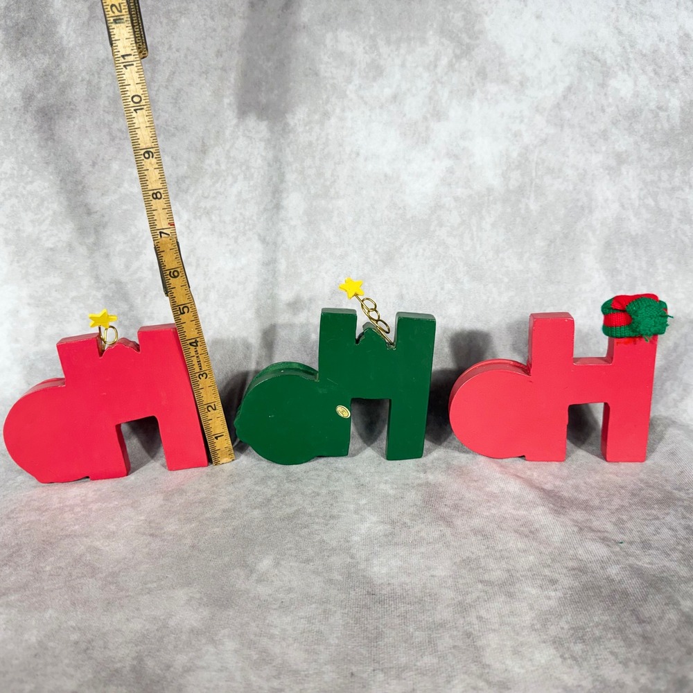 Vtg Holly Tree Wooden Ho Ho Ho Christmas Tabletop Sign Holiday Decor Whimsy NIB - Picture 6 of 8
